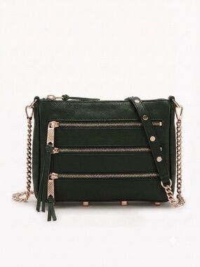 Rebecca Minkoff Dark Green Leather Mini 5-Zip Crossbody Bag